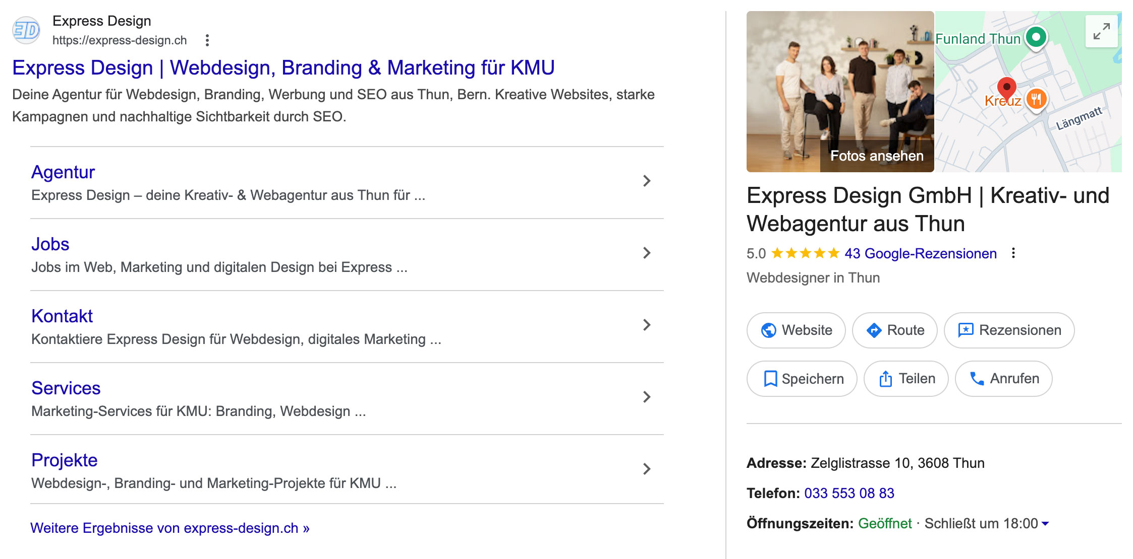 Beispiel einer Google Suchergebnisseite (SERP) mit organischen Rankings und Positionen