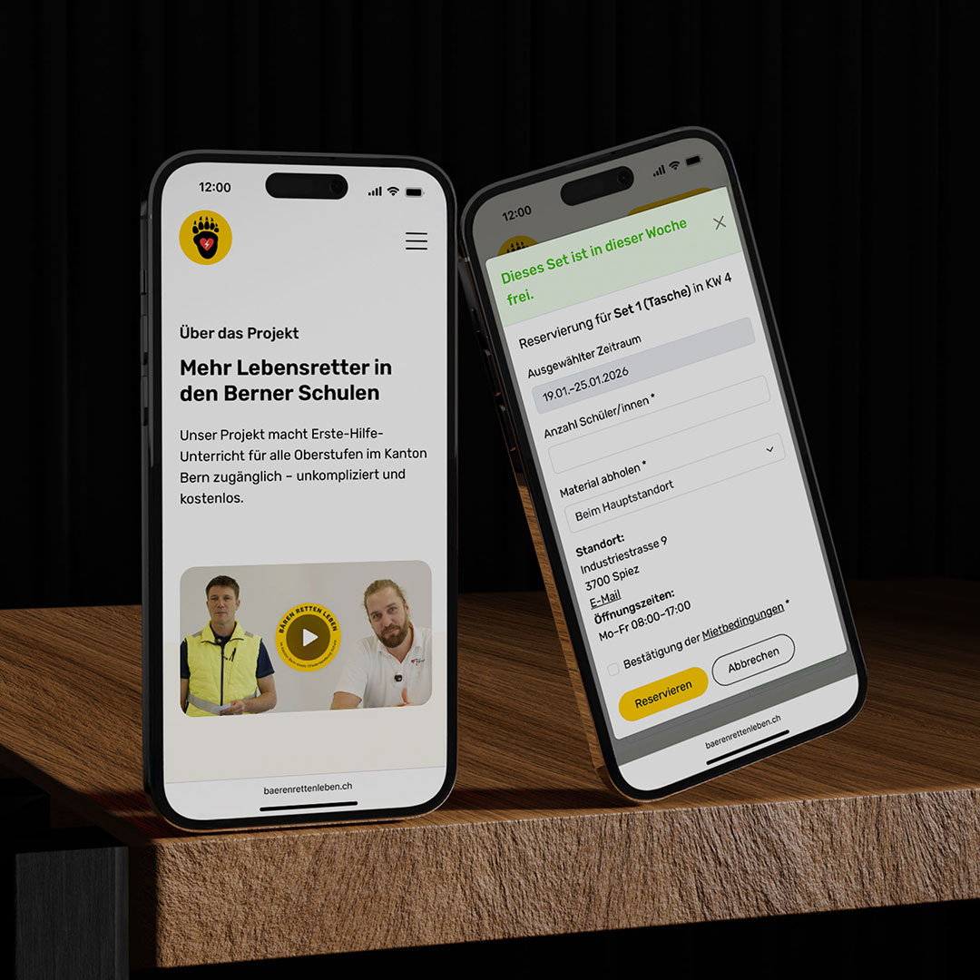 Bären retten Leben | firstresponder.be – Digitale Plattform für Schulen & Lebensretter | Projekt der Webagentur aus Thun & Bern