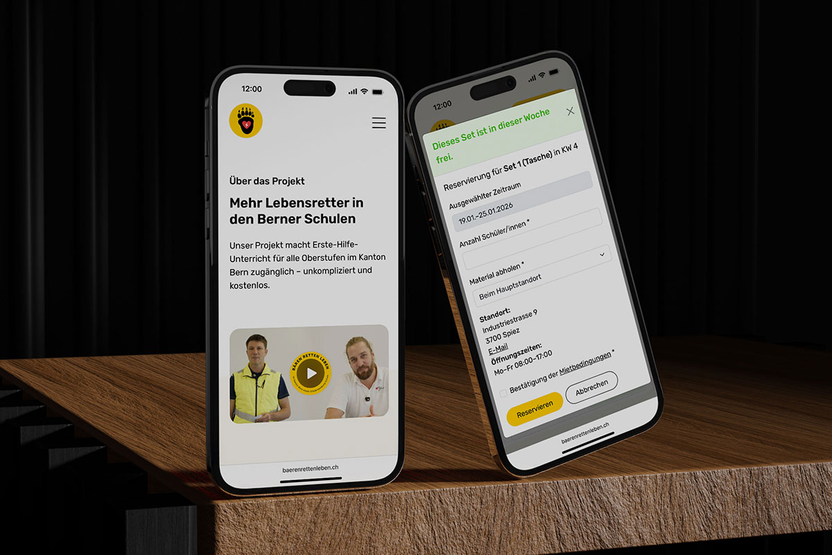 Bären retten Leben | firstresponder.be – Digitale Plattform für Schulen & Lebensretter | Projekt der Webagentur aus Thun & Bern