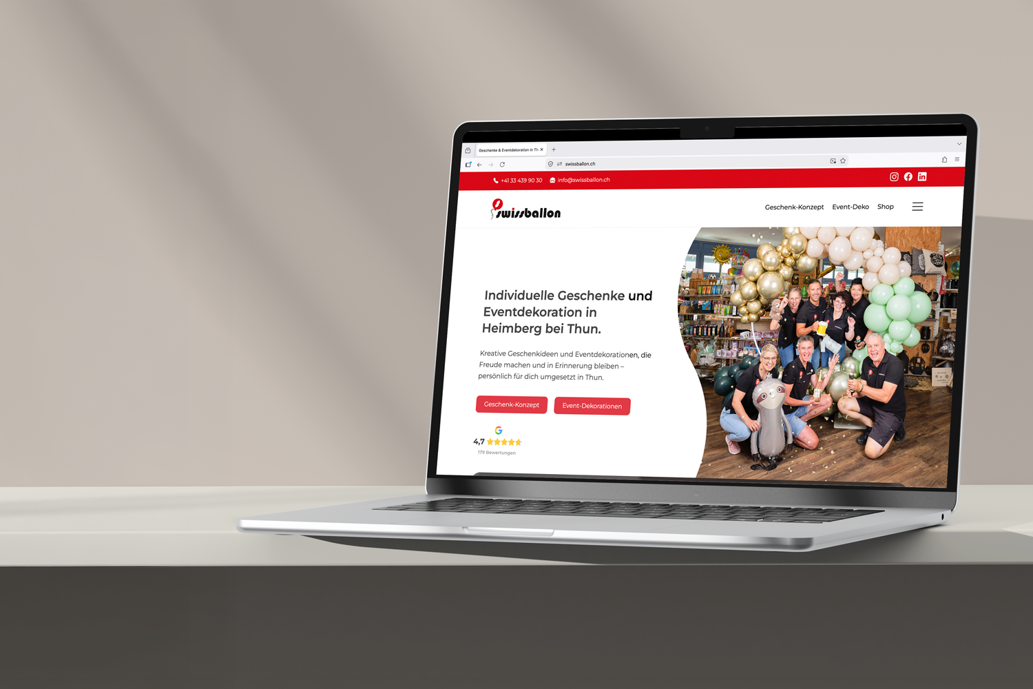 Swissballon GmbH – Individuelle Geschenke und Eventdekoration in Heimberg bei Thun. | Projekt der Webagentur aus Thun & Bern